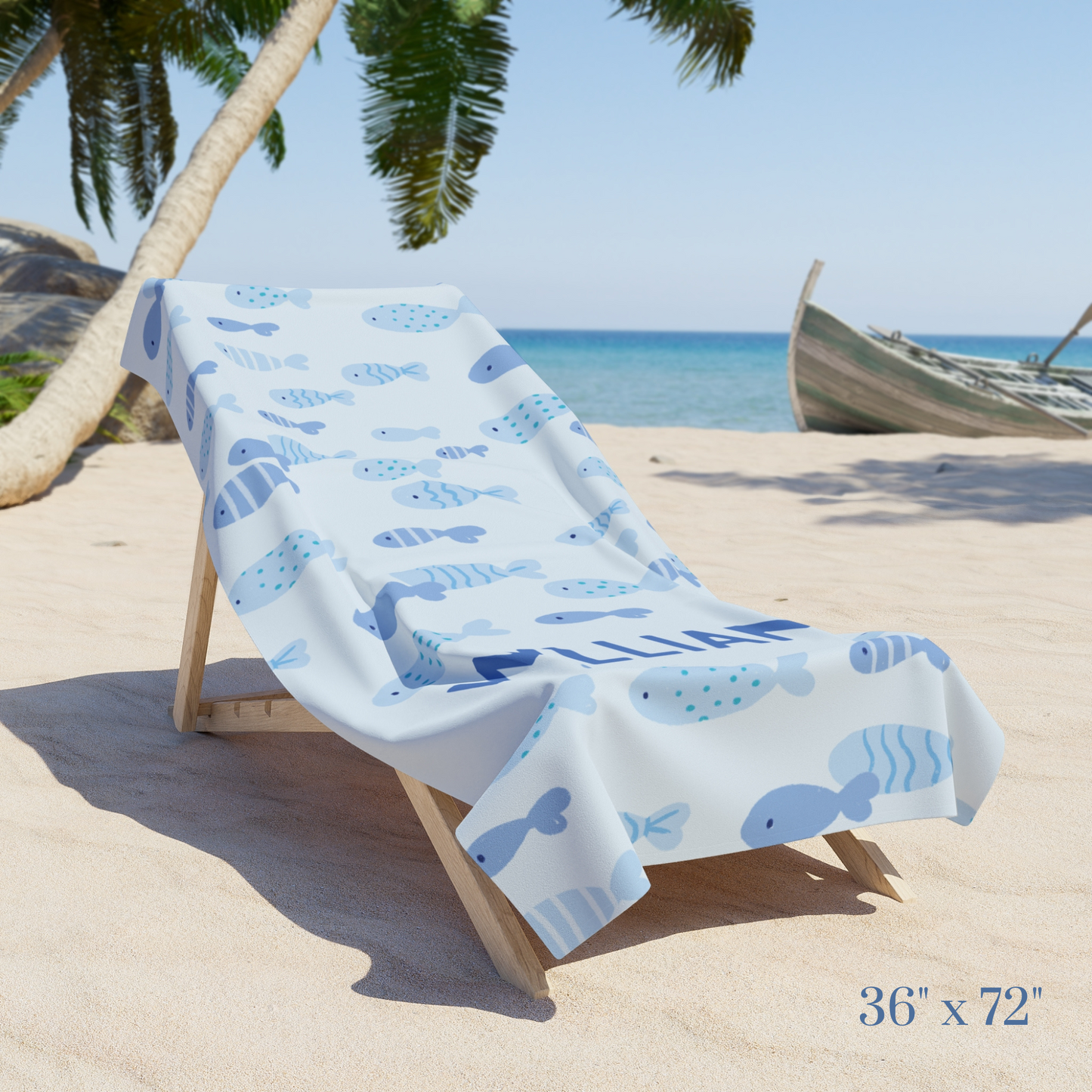 Personalized Blue Fish Beach Towel